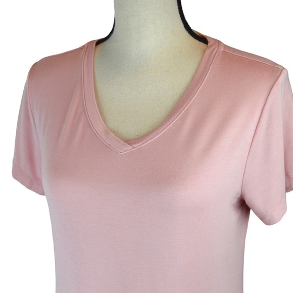 LOGO by Lori Goldstein Layers Lounge Sleep Pink V Neck Tunic Tee, Size Small - Picture 2 of 7